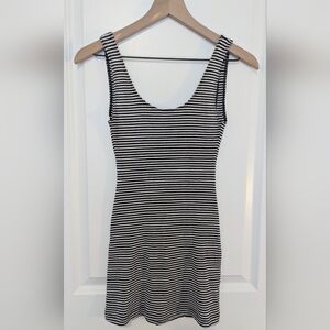 Reformation Black/Navy and White Striped Ribbed Mini Dress Stretch Fit XS
